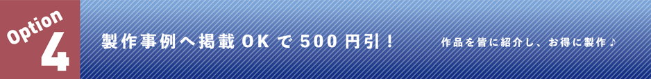 オプションその4　製作事例掲載OKで、お会計から500円引き！！